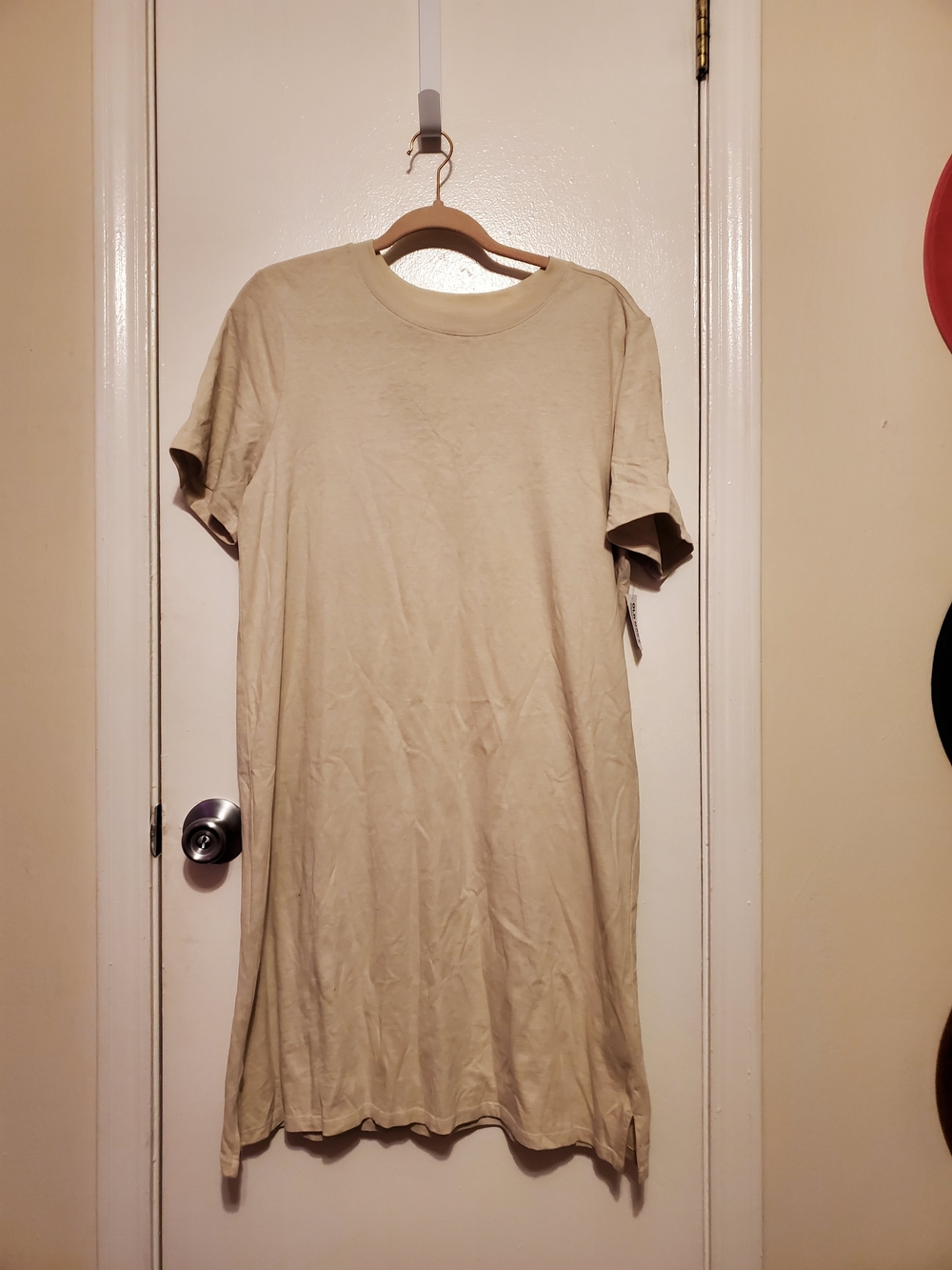 Old Navy Cream Short-Sleeve Midi T-Shirt Dress